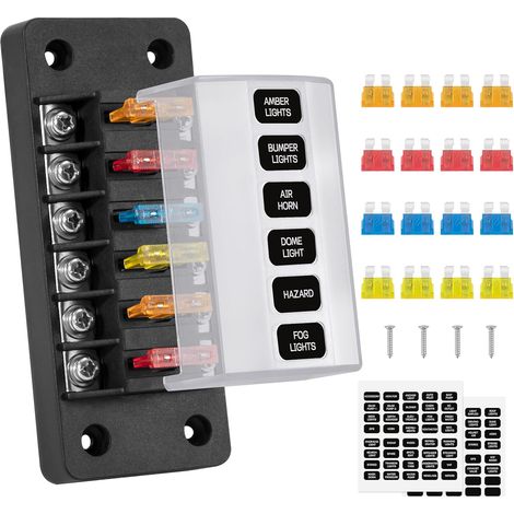 1 Boîte Fusibles 6 Voies, Pbt Ignifuge, Couvercle Pc Transparent, Cuivre Nickelé, Pour Auto Bateau (1/5)