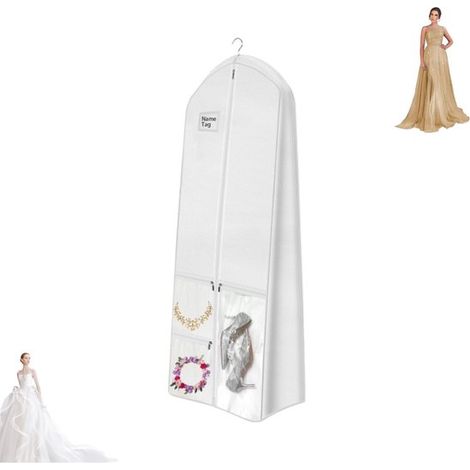1 Borsa porta abiti da sposa, 180 cm, con estensione laterale di 25 cm e cerniera, colore bianco, progettata per abiti da donna, abiti da ballo, abiti da sera. (1/5)