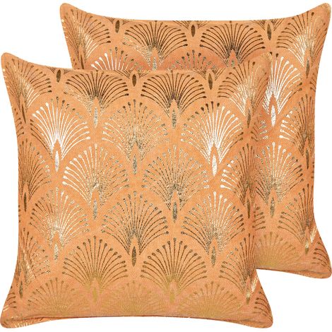 Conjunto de 2 cojines de algodón glamour moderno diseño geométrico dorado hecho a mano funda extraíble 45 x 45 cm naranja Hoya