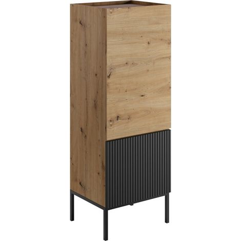 Estantería Lunole 102, Roble Artisan + Negro, Con puertas, Cerrable, Aglomerado laminado, MDF, Número de puertas: 0, Número de cajones: 0, 140x50x42cm (1/4)
