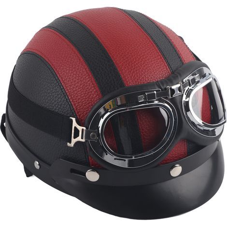 Universeller Halbhelm aus Kunstleder mit UV-Schutzvisier für Motorrad und Roller, rot (1/5)