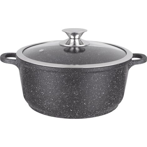 Marmite Faitout 40 cm Fonte d'Aluminium Revêtement Type Pierre Couvercle en Verre Tous Feux dont Induction Sans PFOA Noir (1/5)
