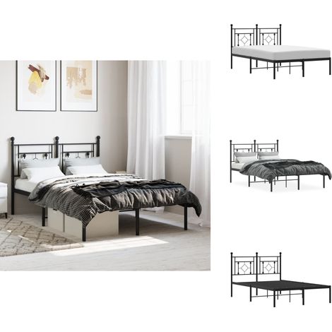 Cadre de lit métal sans matelas avec tête de lit noir 120x200cm - Cadre De Lit - Lit Double - Lit Metal - Lit Noir - Meuble Chambre (1/5)