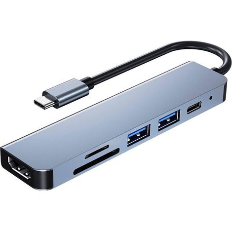 Hub USB C, Adaptateur USB C multiport pour MacBook Pro, Hub USB C à HDMI 6-en-1, Compatible avec Les Ordinateurs Couleur:Gris (1/5)