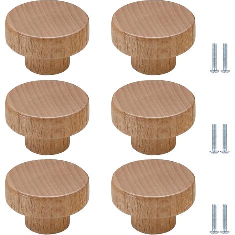 Pièces Bouton De Tiroir En Bois Rond 40mm Poignée De Commode Convient Pour Chambre D'Enfant Cuisine Armoire Penderie (1/5)