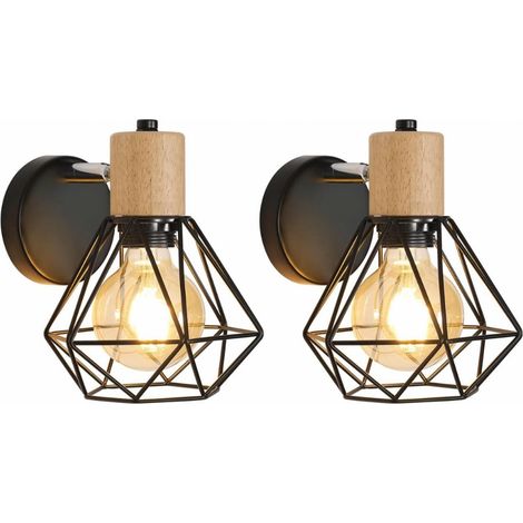 Pack de 2 apliques de pared de hierro regulables 110-220V, sin fuente de luz, estilo industrial vintage giratorio, casquillo E27, lámpara decorativa para dormitorio, pasillo y salón (1/5)