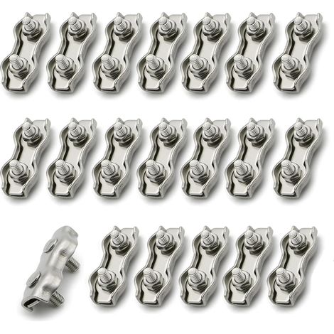 20 Serres Câbles en Acier Inoxydable pour Fixation de Cordes, Fils, Câbles Métalliques, Idéal pour Rangement et Sécurisation
