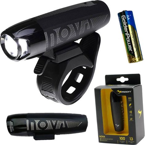 Faro anteriore per bicicletta Moon Nova da 100 lm, alimentato a batterie AA. (1/5)
