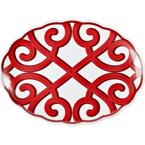 GUZZINI Vassoio Ovale Grande Natalizio Harmonia Melamina 51,5 x 38 Cm Table Decor Bianco Rosso