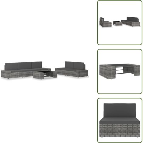 The Living Store 6-tlg. Garten-Lounge-Set Poly Rattan Grau - Poly Rattan