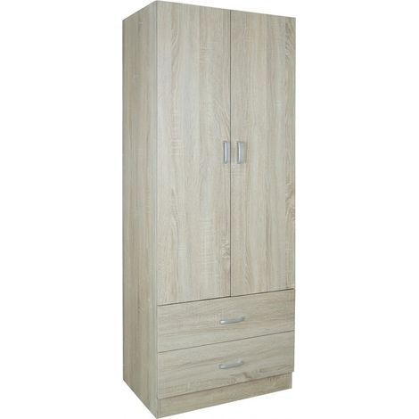 Armadio Guardaroba Camera Letto 2 Ante 2 Cassetti 60x42x180 Cm Rovere Chiaro