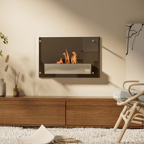 Cheminée bioéthanol Murale encastrable brûleur 0,9 L, environ 3 h de durée de combustion 60L x 22l x 40H cm noir