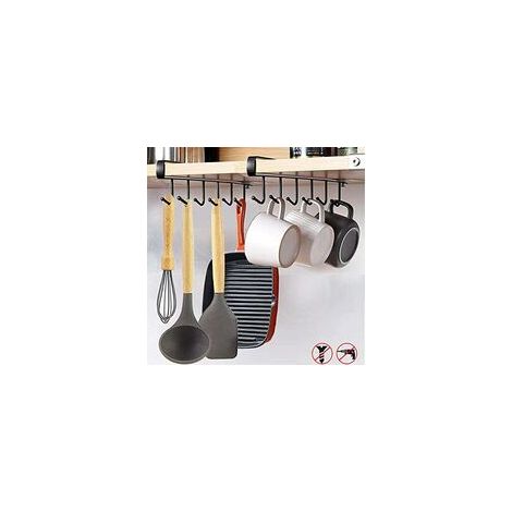 Crochet De Rangement Pour Tasses Et Ustensiles - Métal Noir Sans Perçage - Pour Cuisine Et Placard - Lot De 2 Pièces (1/5)