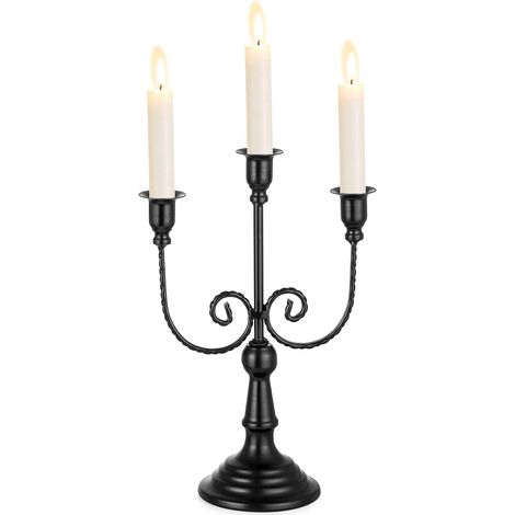 bougeoir bougeoir 3 bras - 30 cm bougeoir vintage bougeoir décoratif pour bougies de bar en métal pour décoration de table Halloween décor de manteau de cheminée de salon, noir
