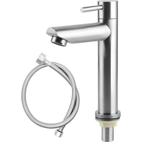 Stainless Steel Cold Water Hand Wash Basin Mixer Tap with 1 Metre Hose, Bathroom Sink Taps, Kitchen Sink Faucet for Kitchens, Hotels and Bathrooms (1/5)