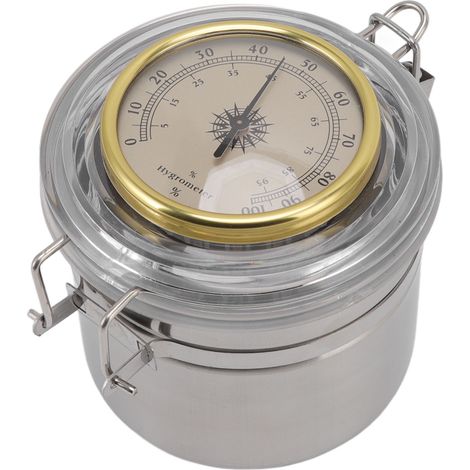 Pot à cigares en acier inoxydable avec joint en silicone et hygromètre intégré, étanche, pour la maison, 96 mm x 103 mm / 3,8 x 4,1 pouces (1/5)
