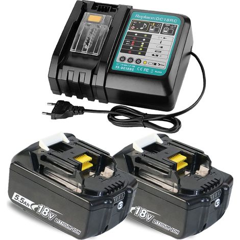 Teetok – Batterie 18V 8.0Ah avec 2 batteries et chargeur rapide DC18RC – Compatible Makita BL1850 BL1840 BL1860 – Protection contre surchauffe (1/5)