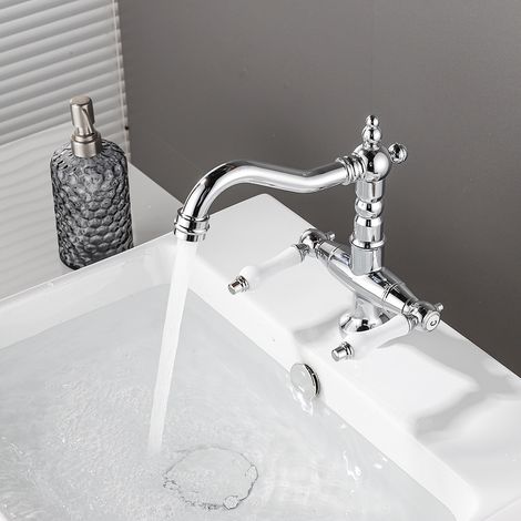 Robinet de Cuisine Mitigeur d'évier à Deux Poignées Chromé Pivotant à 360° Robinetterie de Lavabo dans Salle de Bain (1/5)