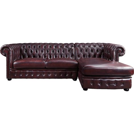 Divano angolare chesterfield 100% pelle di bufalo Cherry Angolo a destra - BRENTON (1/4)