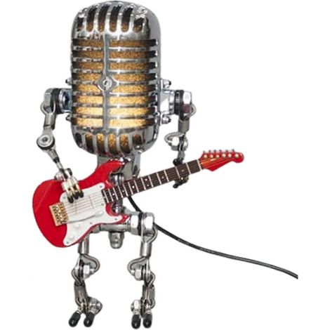 Lampe de bureau en métal, robot microphone et guitare faits main, lampe de bureau rechargeable USB, décoration intérieure (rouge, 1 pièce) (1/5)