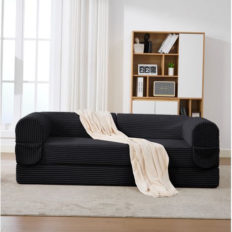 Set divano modulare 1 posto + 2 posti in velluto a coste nero, sofa da pavimento imbottito senza telaio,190x78x65 cm (1/5)