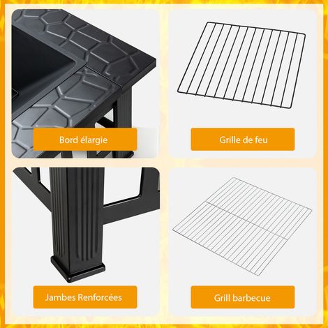 Brasero noir 3-en-1 en acier avec grille barbecue, pare-étincelles et tisonnier (1/5)