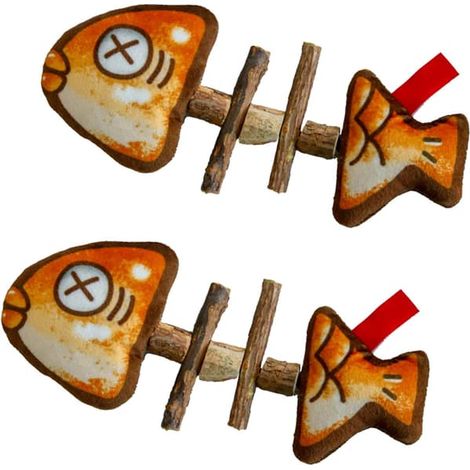 Jouet pour chat en forme d'arête de poisson en bois (2 pièces) - Interactif + Jouet à mâcher + Forme de poisson - Peluche / Anneau de dentition / Jouet à mâcher pour chaton - Idéal pour les chats - 2 (1/5)