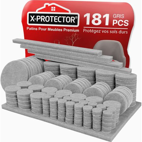 181 PCS - Patin Feutre - Patin Meuble - Adhésif Auto-Collant Pour Chaises Et Tables Protection Sols Durs Gris 10mm À 150mm