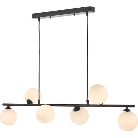 Dar Spiral Plafonnier suspendu à 6 lumières en verre opale noir mat (1/4)