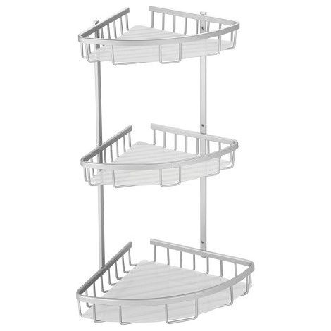MSV – Etagère d'angle de douche 3 niveaux à fixer – Aluminium et PVC – Dimensions 36x26,5x59cm – Anti-corrosion et facile à entretenir