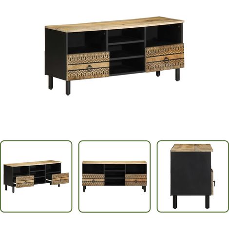 vidaXL Mangoholz - TV-Schrank Schwarz 100x33,5x46 cm Raues Mangoholz (1/5)