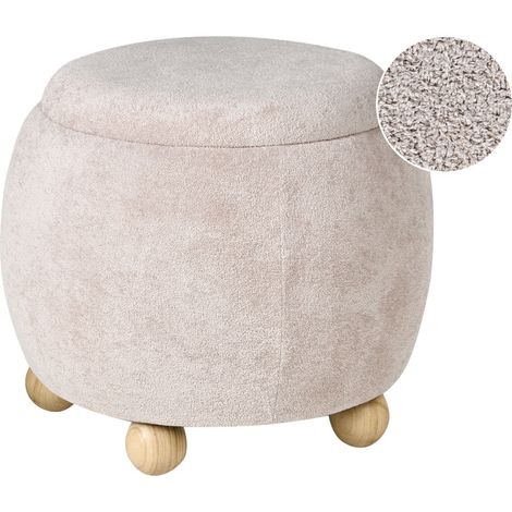 Puf elegante con espacio de almacenaje reposapiés tapizado de bouclé sala de estar dormitorio beige claro Annabella