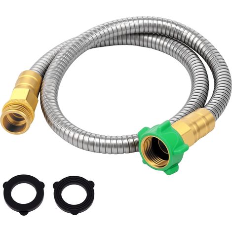 Tuyau d'arrosage court de raccordement pour jardin en acier inoxydable, rallonge flexible pour eau, lavage de voiture (3') (1/5)