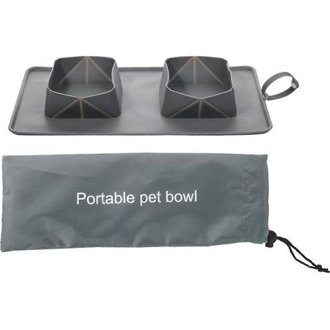 Plateau pliable en silicone pour aliments pour animaux, double bol avec distributeur d'eau intégré pour chiens et chats, portable pour les voyages et le camping.-AquaForge (1/5)