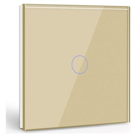 Interrupteur tactile 1 gang 1 voie or – Commutateur de lumière avec LED – Panneau verre cristal – Charge max 300W – Résistant à l'eau et au feu- (1/5)