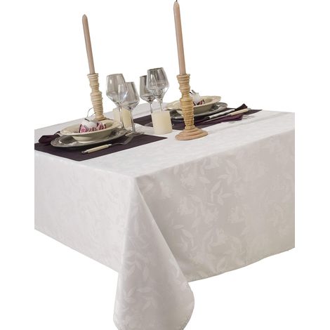CALITEX - Tovaglia in poliestere, rettangolare damascata Ombra, 150 x 350 cm, Colore: Bianco