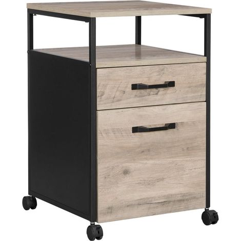 Mueble de oficina armario móvil 2 cajones con ruedas estilo industrial abierto 66 cm gris y negro 120001502
