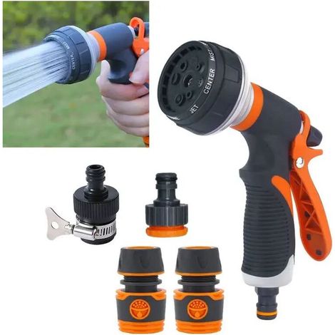 Hochdruck-Wasserpistole (E) 8 Modi, automatische Bewässerung für Garten, Rasen und Grünflächen, Reinigung und Sprühen. (1/5)