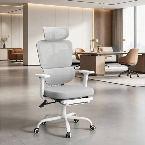 Sedia da ufficio ergonomica in rete, altezza regolabile, poggiapiedi, grigio DESVIAE (1/5)