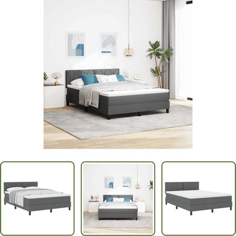 Lit moderne - Lit à ressorts avec matelas Gris foncé 160 x 200 cm tissu (1/5)