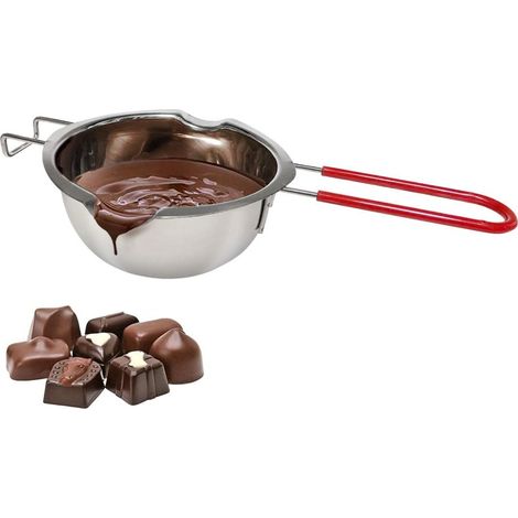 Recipiente para derretir chocolate en acero inoxidable 304 con doble pico, mango resistente al calor, fondo plano, ideal para derretir mantequilla, 400 ml Plata.