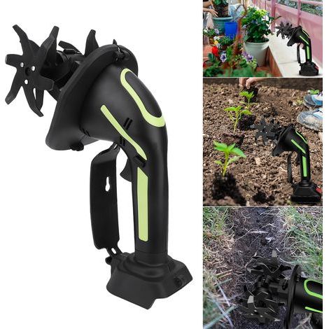 Motobineuse Electrique Sans Fil, 21V Portable Motoculteur sur Batterie, 235 RPM Petite Motobineuse Électrique, Largeur/Profondeur de Travail 10/10 cm, Cultivateur pour Potager, Yard, Culture du Jardin