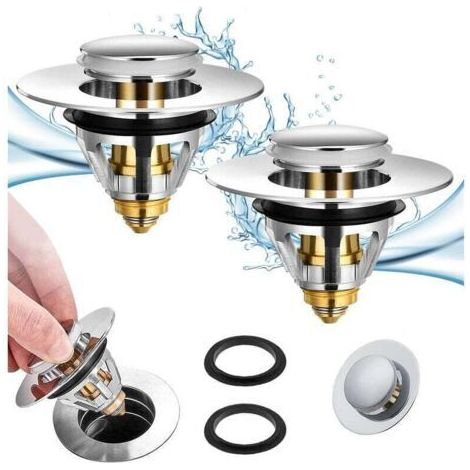 Promotion Universel Bonde de Lavabo Pop-Up, 2 Pièces Flitre de Vidange Anti-Bloqué, Bonde de Baignoire en Acier Inoxydable et Cuivre Pur, Flitre Cheveux Anti-Odeur pour Les Trous de 34 à 38mm, (1/4)