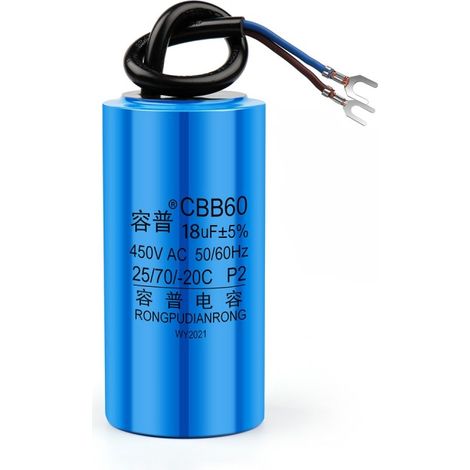 Condensateur de démarrage CBB60 18µF 450V – Coque époxy PBT ignifuge – Pour moteurs monophasés 50-60Hz – Pompe à eau et machine à laver – M-E - 450ylique (1/5)