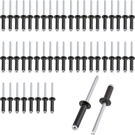50 Pezzi Rivetti Ciechi in Alluminio con Flangia Grande – 3,2 mm x 8 mm (Nero) (1/5)