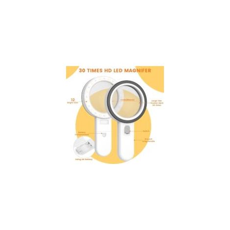 Loupe de Lecture éclairée, Loupe 30X avec 12 LED Lumière, Loupe Grossissante à Main, Loupe Eclairante pour Lecture, Bijoux, Seniors, Observation et Travaux Manuels (Bouton d'argent) - Crezuo