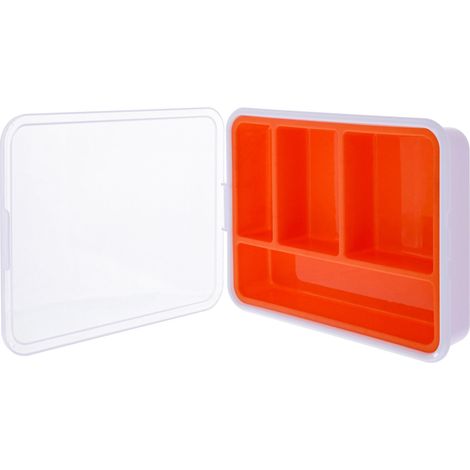 Boîte de rangement robuste pour vis et accessoires, avec couvercle à clip et compartiment intérieur amovible, compacte et orange, pour petites pièces (1/4)