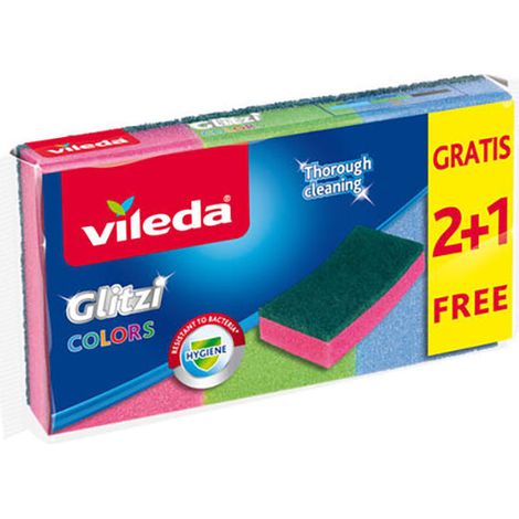 „Glitzi Colors“ 2+1 Scheuerschwamm für verschiedene Oberflächen (3er Pack)