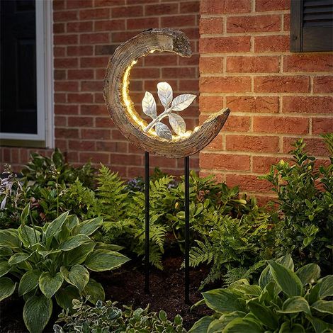 Solarleuchte Garten Holzoptik Gartendeko Solar Solarlampe Mond für Außen, Zweig silber, LED 3000K warmweiß, LxH 24x52 cm