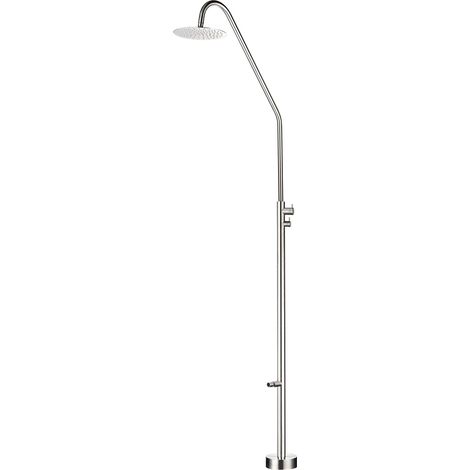Mice - Ducha Exterior de Acero Inoxidable 316 para Piscina y Jardín, Rociador Redondo 25cm, 232cm Altura, con Grifo para Pies (Acero Cepillado) (1/5)